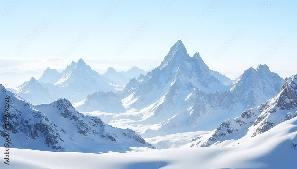Fototapeta premium Majestic snow-covered mountain landscape under clear blue sky
