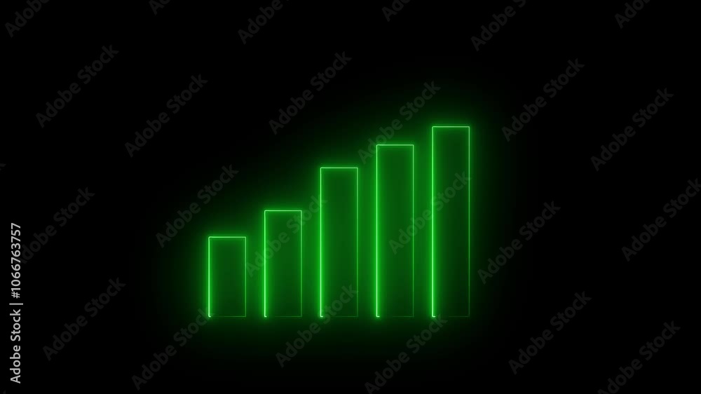 Abstract glowing neon line business green color animation black background .Growth business concept, up business graph icon, Abstract glowing neon line business green color animation black background .Growth business concept, up business graph icon,