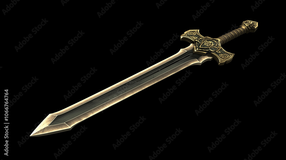 3D model of a medieval longsword with intricate hilt design 3D model of a medieval longsword with intricate hilt design