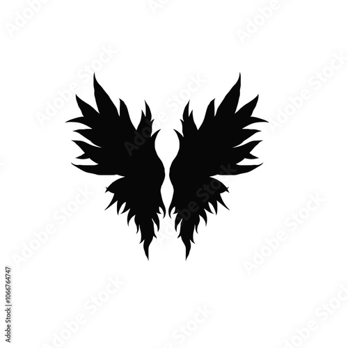 Vector Black raven wing isolated with feather texture , Vector,. Wing of bird isolated on white background. Wings icons set on transparent background. Angel wings icon vector set. Eagle, bird, photo