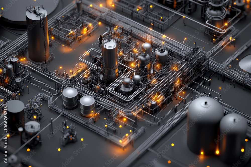 Overhead View of Industrial Pipelines and Tanks in a Modern Facility Overhead View of Industrial Pipelines and Tanks in a Modern Facility