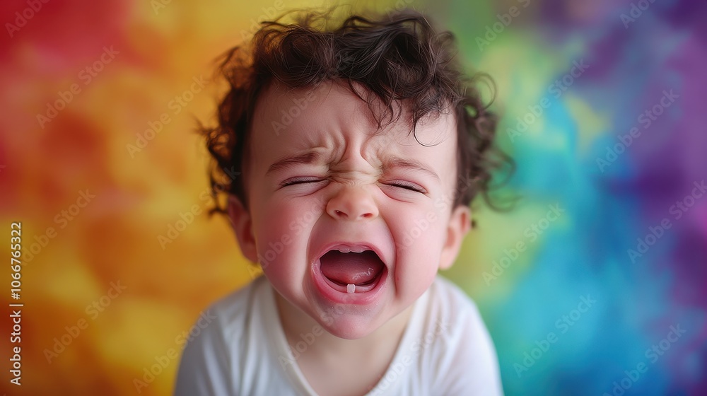 A baby with curly hair cries loudly. A portrait of a young child expressing strong emotions, perfect for illustrating concepts like frustration or sadness. A baby with curly hair cries loudly. A portrait of a young child expressing strong emotions, perfect for illustrating concepts like frustration or sadness.
