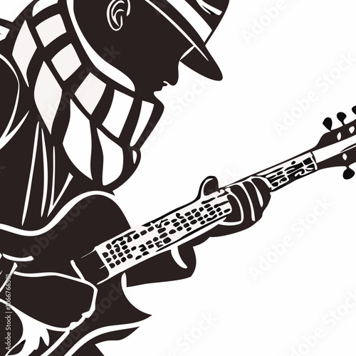 Silhouette of a Guitarist Playing Electric Guitar - Music Illustration