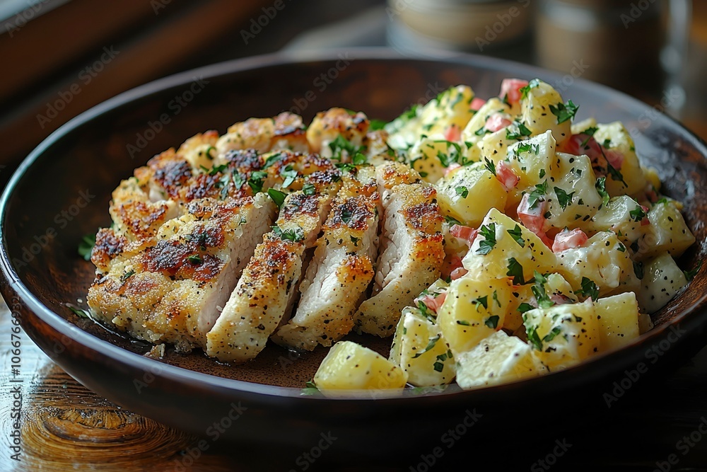 Pan-Seared Chicken Breast with Creamy Potato Salad and Parsley