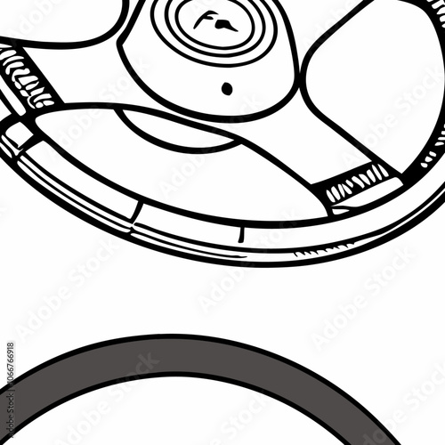 Classic Car Steering Wheel Illustration: Vintage Automotive Design Elements