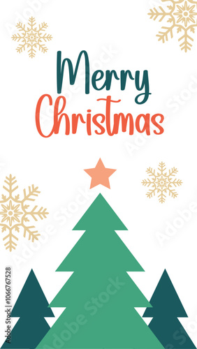 Christmas card with Christmas tree, Snowflakes and Christmas wording