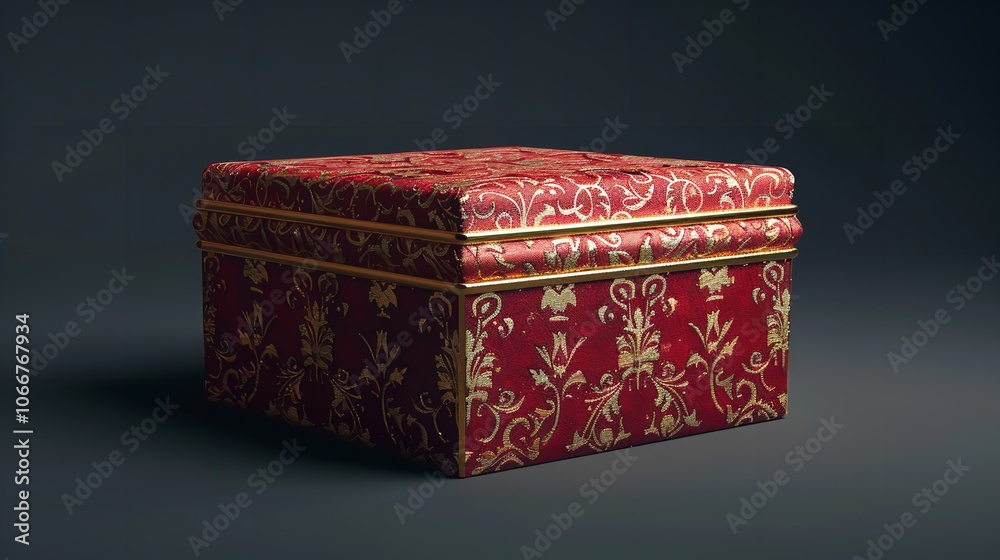 Red Christmas Gift Box, Dark Red and Gold Gilt Box Isolated Red Christmas Gift Box, Dark Red and Gold Gilt Box Isolated