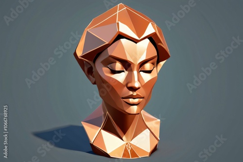 copper, iron, symbol, woman with smooth features, agate stone, light colors, realistic