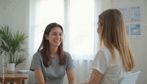 Engaging Healthcare Consultation with Smiling Women in Bright Room