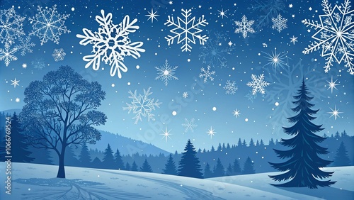 Wallpaper Mural blue christmas winter background with white snowflakes vector illustration Torontodigital.ca
