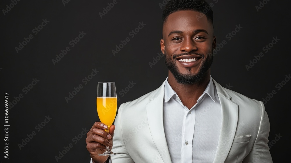 A well dressed man with ands up celebrating A well dressed man with ands up celebrating