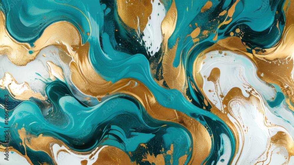 Abstract turquoise and gold fluid art, combining vibrant swirls and textures, perfect for modern decor or artistic design projects Abstract turquoise and gold fluid art, combining vibrant swirls and textures, perfect for modern decor or artistic design projects
