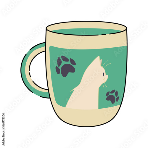 Vector cup with cat print and paws. Cats in vector.