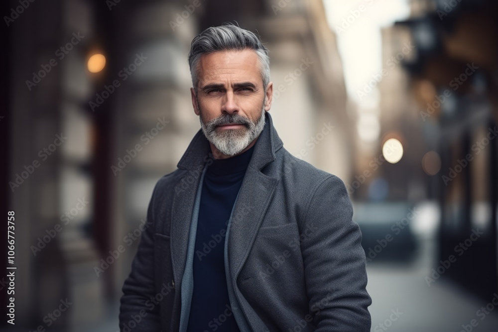 Portrait of a handsome senior man with gray hair and beard in an urban context Portrait of a handsome senior man with gray hair and beard in an urban context