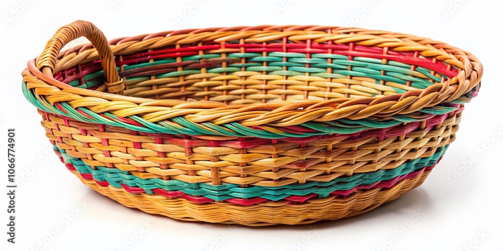 Wooden Wicker Basket Isolated on White Background - Ideal for Home Decor, Storage Solutions, or Rustic Crafts - Versatile, Eco-Friendly, and Stylish Design for Any Interior Setting