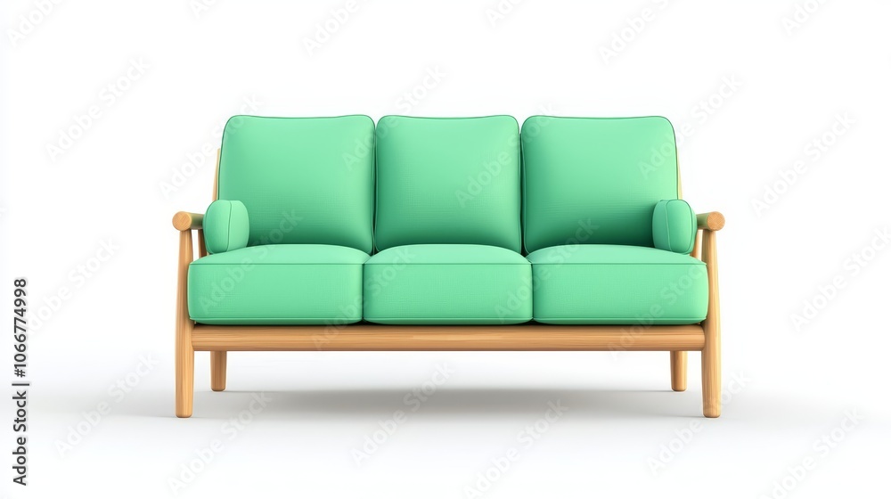 A modern, light teal couch with wooden arms, perfect for contemporary living spaces, blending comfort and style effortlessly. A modern, light teal couch with wooden arms, perfect for contemporary living spaces, blending comfort and style effortlessly.