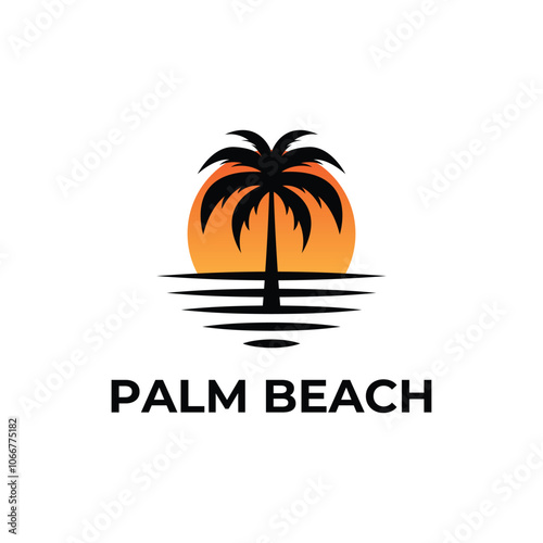 palm beach silhouette vacation holiday travel logo design concept idea