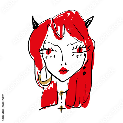 Redhead podium fashion girl beauty makeup fast sketch portrait abstraction, vector illustration clipart abstract woman line ink brush face art print for t shirt and more, black colour contour coloring