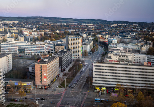 Wallpaper Mural A look from above of part of the city of Chemnitz, showing city center where the Bridge Street leads to important business buildings like hotels, restaurants, central bus station, concert halls. Torontodigital.ca