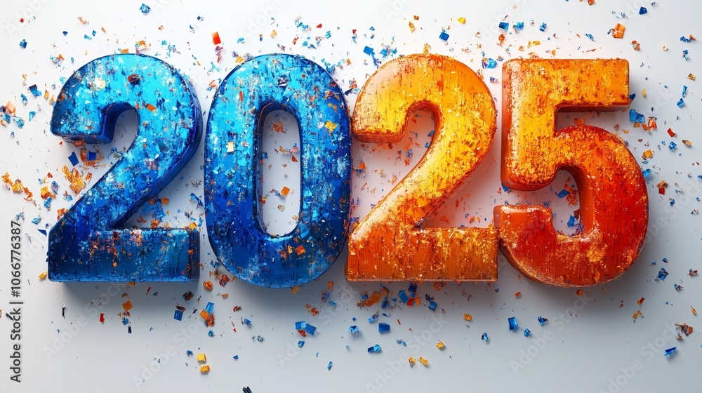 Multicolored number 2025 New Year on a white background Multicolored number 2025 New Year on a white background
