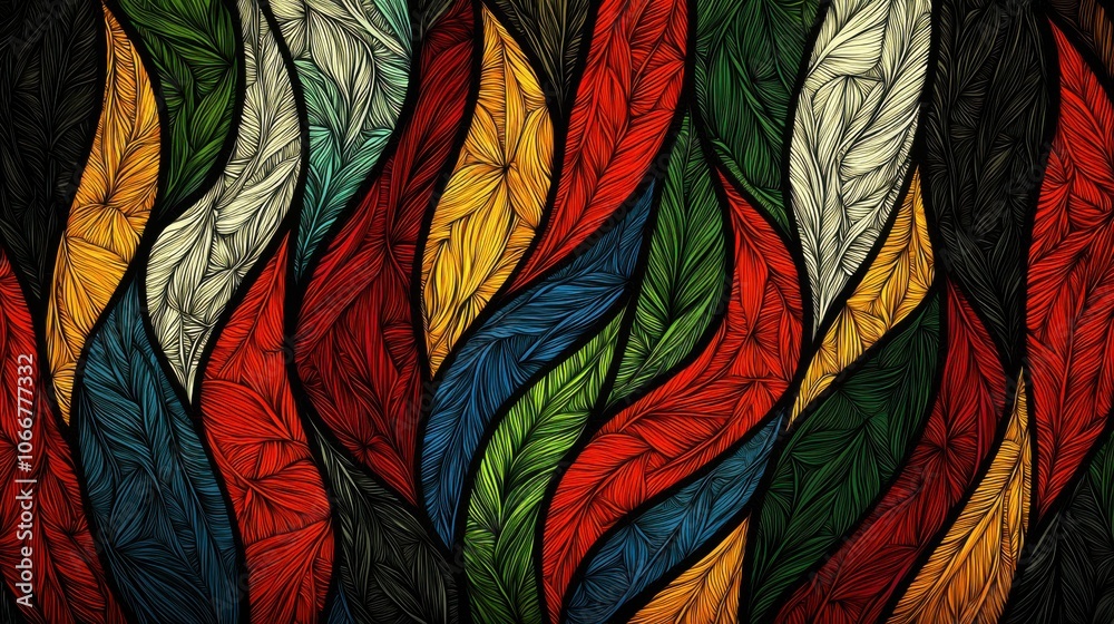 A vibrant abstract design featuring swirling leaves in various colors, creating a dynamic and textured visual experience. A vibrant abstract design featuring swirling leaves in various colors, creating a dynamic and textured visual experience.