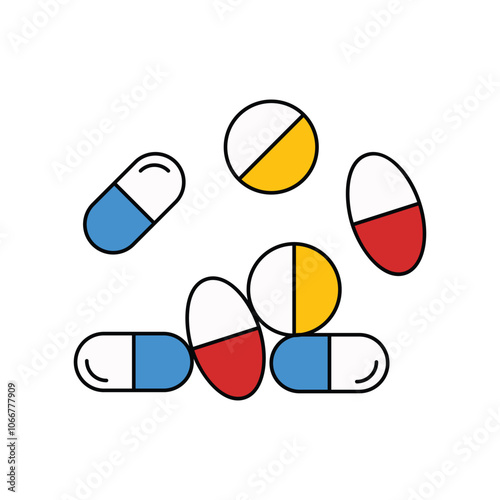 pill color line icon with white background vector stock illustration