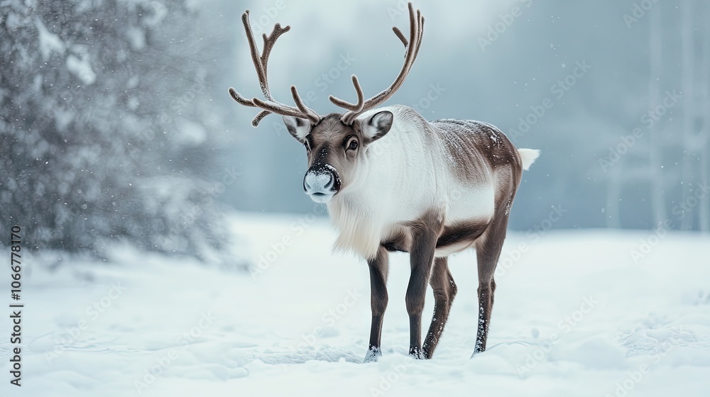 Reindeer in a serene snowy environment, surrounded by pristine white landscapes. This captivating image of reindeer highlights their natural beauty against a snowy backdrop, ideal for winter themes. Reindeer in a serene snowy environment, surrounded by pristine white landscapes. This captivating image of reindeer highlights their natural beauty against a snowy backdrop, ideal for winter themes.