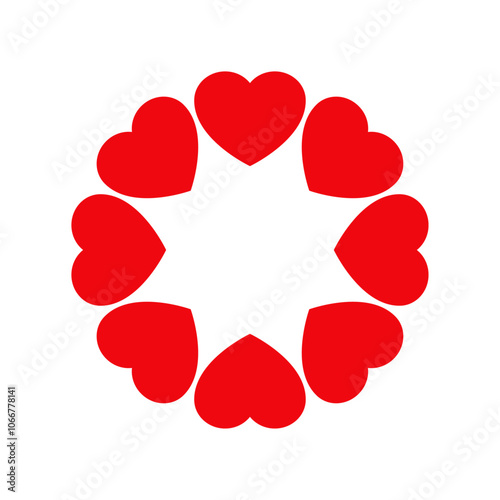 Logo con silueta de grupo de corazones con forma de estrella o marco circular para tarjetas y felicitaciones de San Valentín