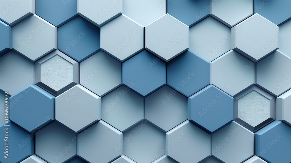 An abstract pattern of blue and white hexagons.