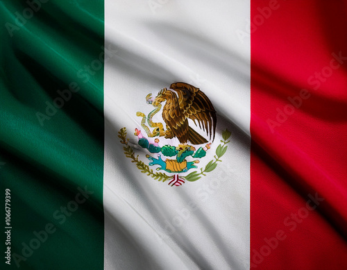 Mexico flag waving in the wind. Close up of Mexico banner blowing, soft and smooth silk. Cloth fabric texture ensign background. Use it for national day and country occasions concept