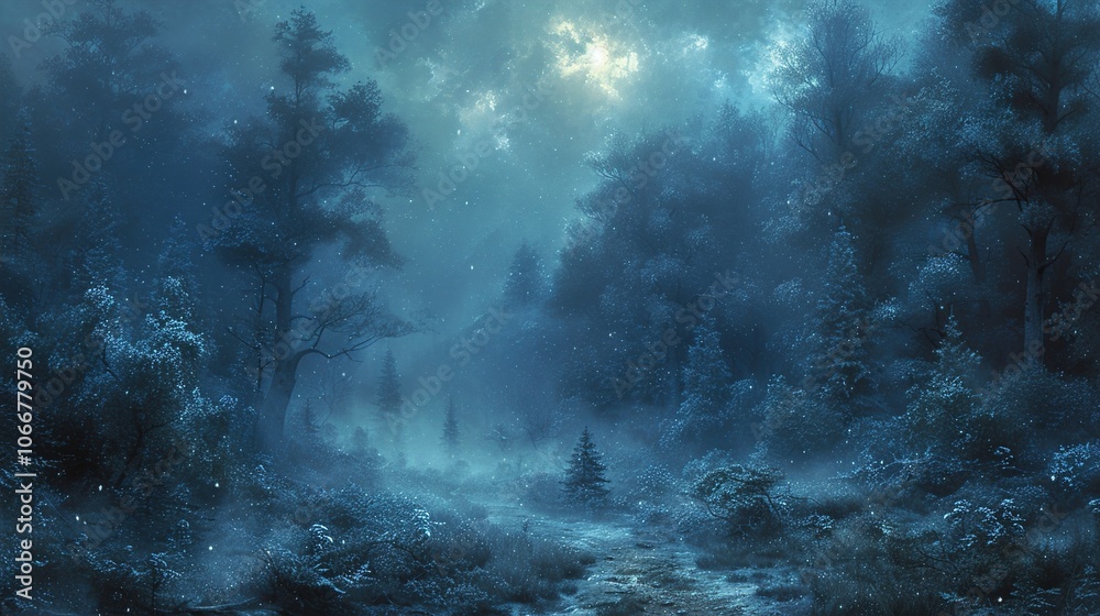 Enchanted Moonlit Forest: A Serene Winter Landscape Enchanted Moonlit Forest: A Serene Winter Landscape