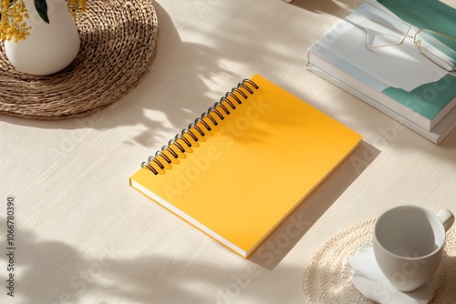 Create a vibrant workspace with an inspiring yellow notebook