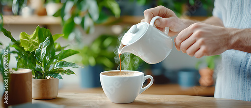 Barista skillfully making pourover coffee inviting photo