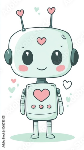 Female robot, buttons on tummy, antenna with hearts on top photo