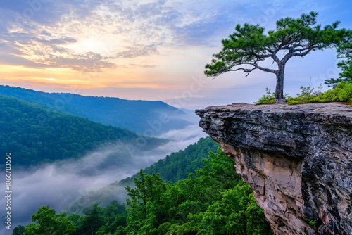 Misty Mountain View from a Serene Cliff