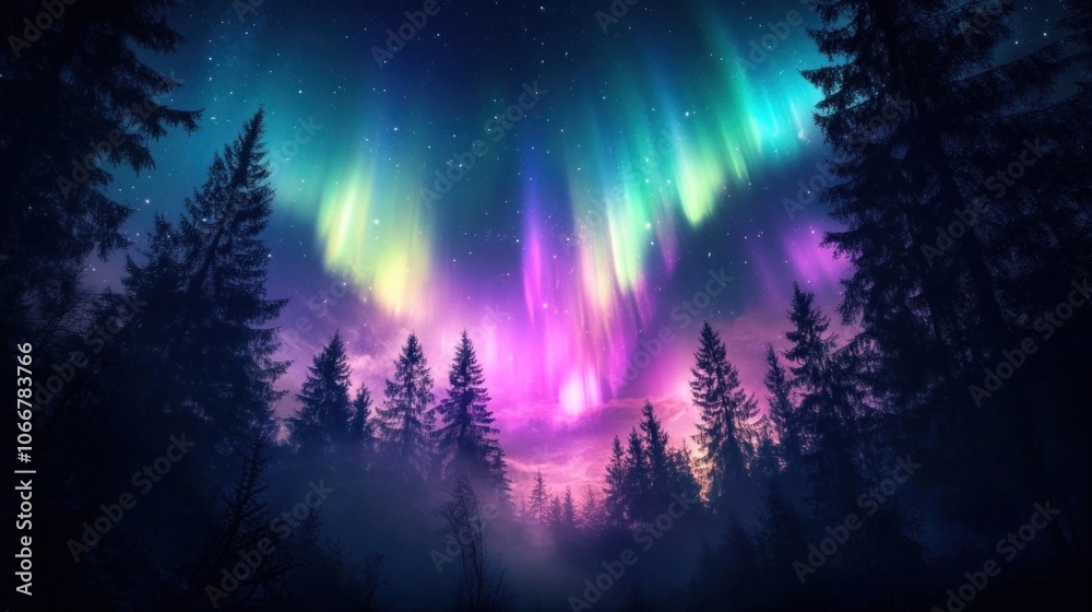 Fototapeta premium Aurora borealis night sky, Northern Lights. Astronomy and nature
