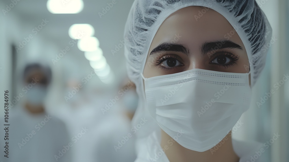 Medical staff wearing masks in a hospital setting, symbolizing dedication and protection in the face of health challenges Medical staff wearing masks in a hospital setting, symbolizing dedication and protection in the face of health challenges