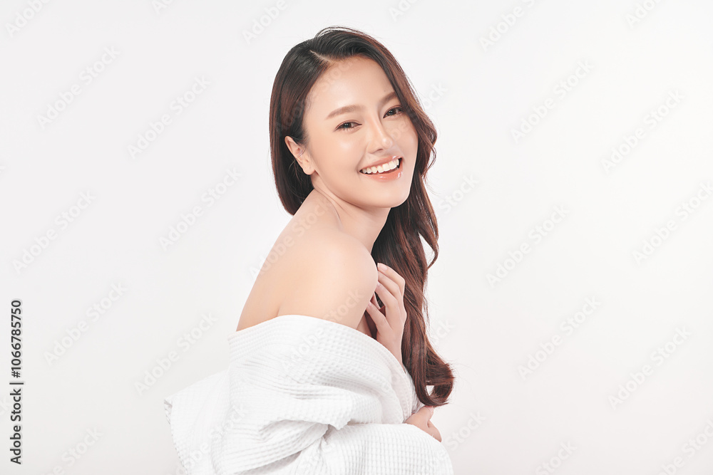 Beautiful young asian woman with clean fresh skin on white background, Face care, Facial treatment, Cosmetology, beauty and spa, Asian women portrait.
