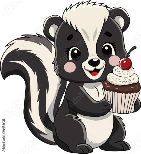 Cute skunk with sweet in hand