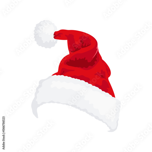 Red Christmas Santa Claus hat isolated on white background. Hand drawn simple Santa hat.	
