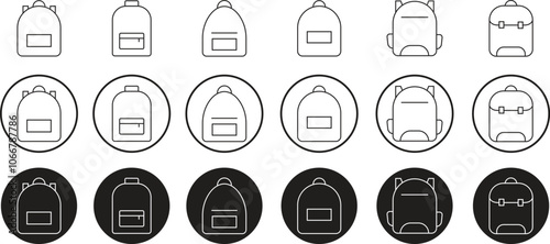 Backpack, School bag line Icons set. Back to School Concept. Signs bag for school children, student, travel and hiking tourist symbols. Suitable for website design isolated on transparent background.