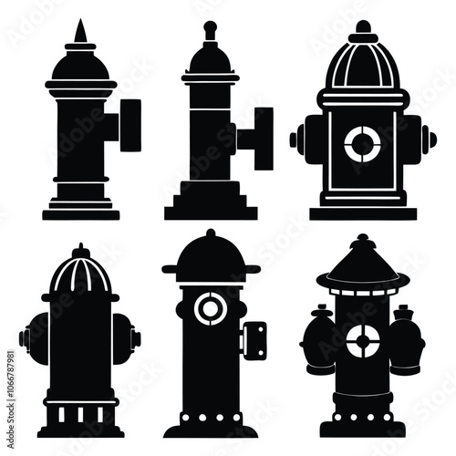 fire hydrant set black silhouette vector