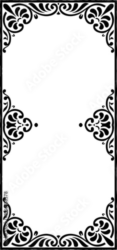 Black and white floral silhouette vertical frame. Raster clip art. photo