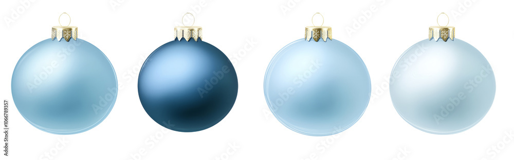 Set of blue Christmas ornaments on a transparent background