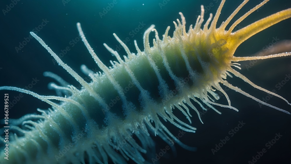 Microscopic plankton featuring intricate structures and vibrant colors in marine environment Microscopic plankton featuring intricate structures and vibrant colors in marine environment