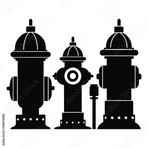 fire hydrant set black silhouette vector