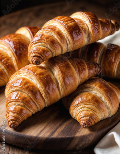 Fresh baked croissant with butter coffee for breakfast