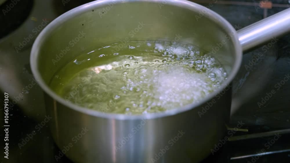 Boiling Oil in Pan - Close-up - Cooking, Frying, Kitchen, Food Preparation Boiling Oil in Pan - Close-up - Cooking, Frying, Kitchen, Food Preparation