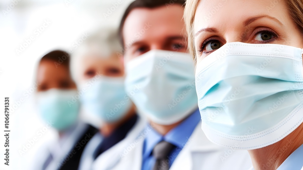 Medical staff wearing masks in a hospital setting, symbolizing dedication and protection in the face of health challenges Medical staff wearing masks in a hospital setting, symbolizing dedication and protection in the face of health challenges