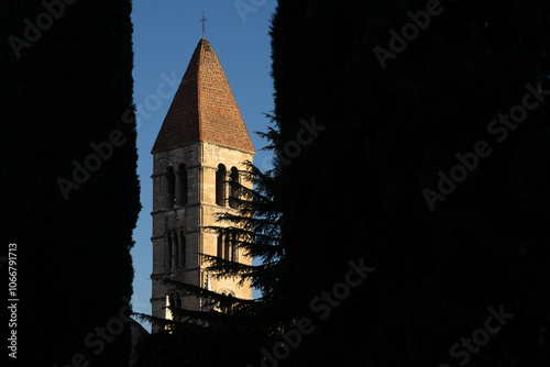 Santa Maria de la Antigua church in Valladolid at sunset, Spain.